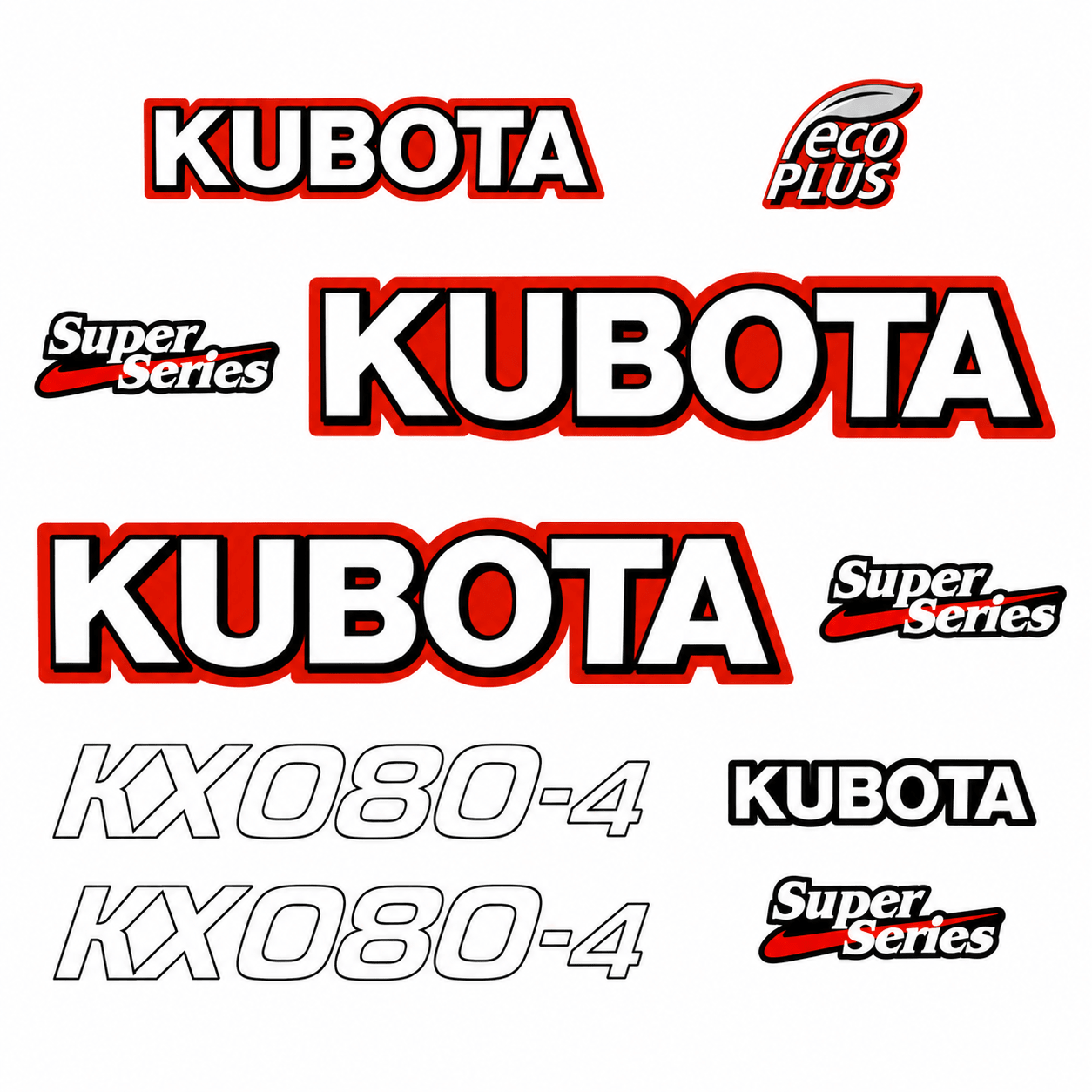 Kit Complet de décalcomanies en Vinyle Imperméable laminé pour Kubota KX080-4QuébecDecalstore