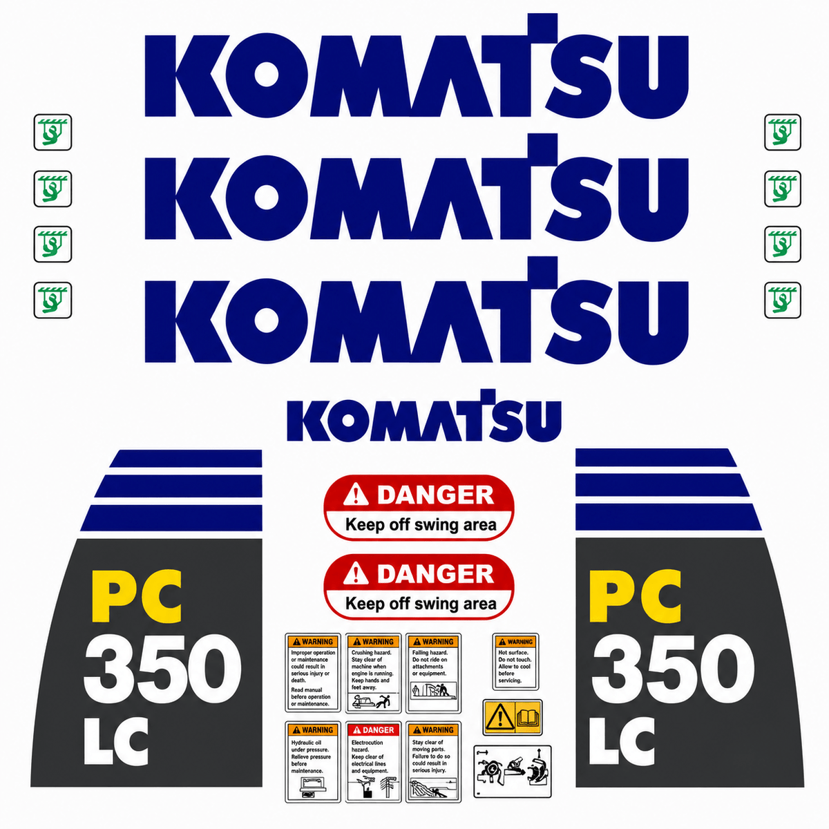 Zestaw naklejek zamiennych do Komatsu PC350LC — zawiera naklejki bezpieczeństwa i ostrzegawcze