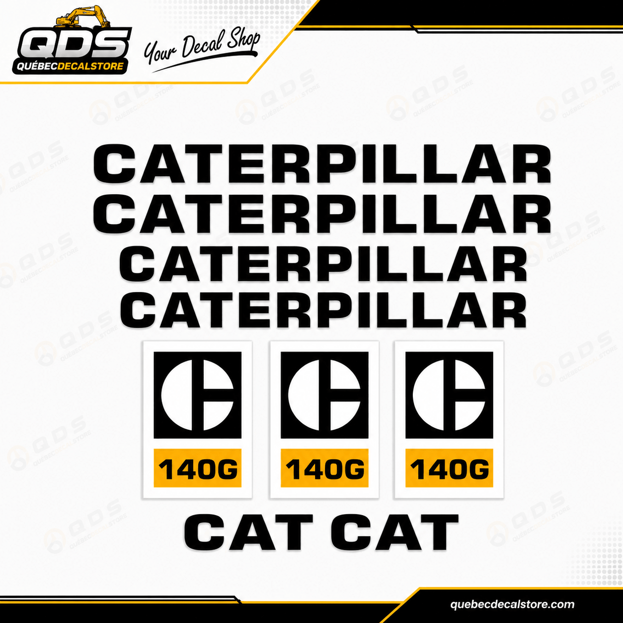 Kit Complet de décalcomanies pour Niveleuse Caterpillar 140G en Vinyle imperméable laminé / Guarantie 7ansQuébecDecalstore
