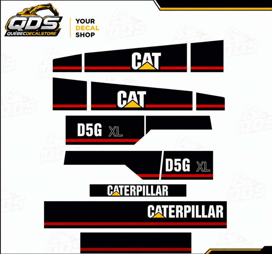 A CATERPILLAR D5G XL BULLDOZER – aftermarket replacement decals shown in the kit
