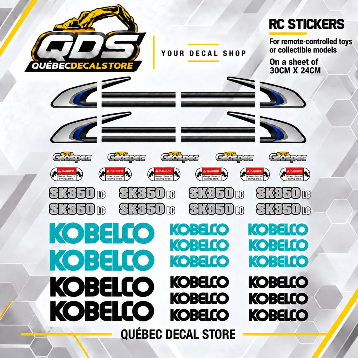 RC-Aufkleberbogen für Kobelco SK350LC – 30 x 24 cm