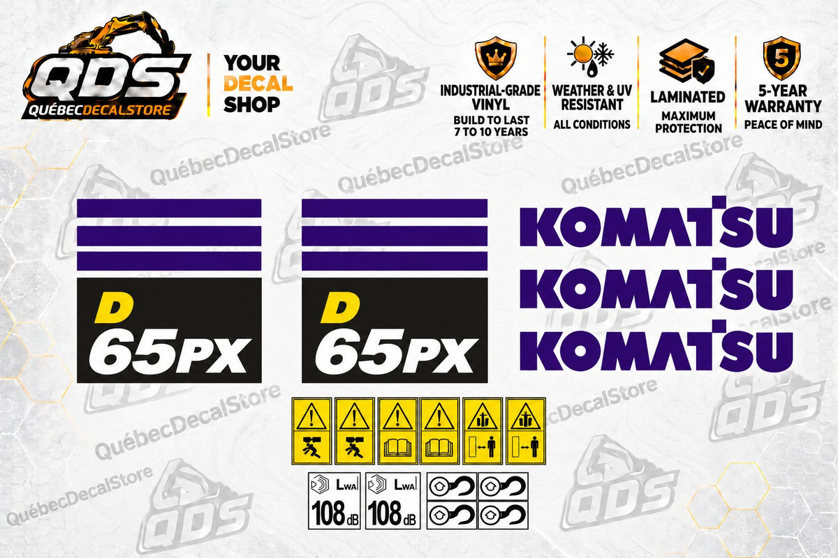 Komatsu D65PX Dozer Decal Kit – 6 or 8 Warning Labels