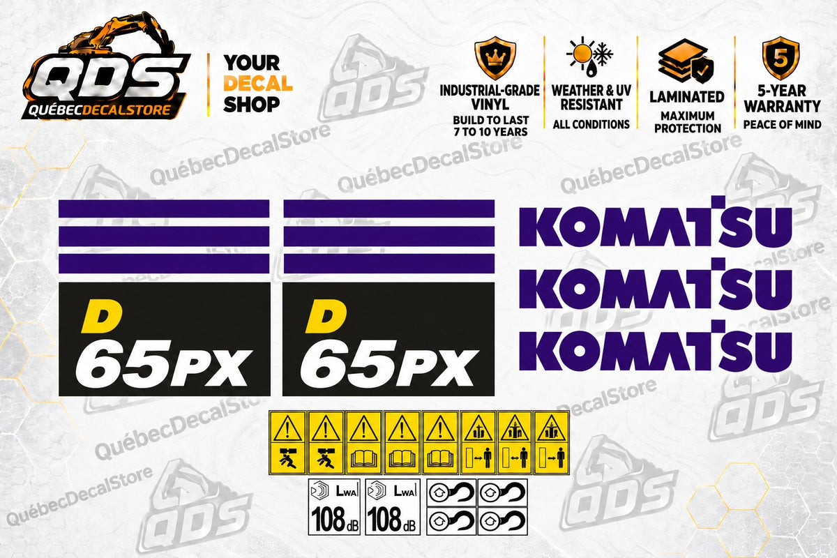 Komatsu D65PX Dozer Decal Kit – 6 or 8 Warning Labels