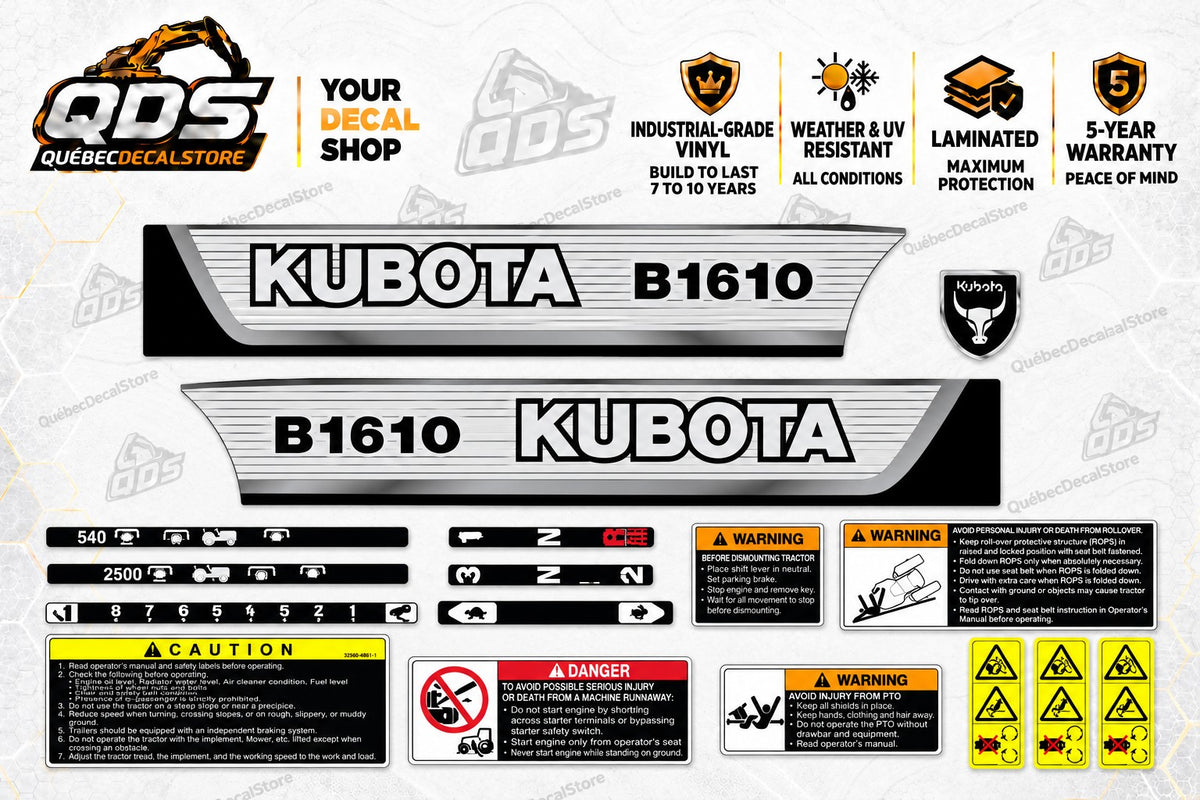 Kubota B1610 Compact Tractor Decal Kit