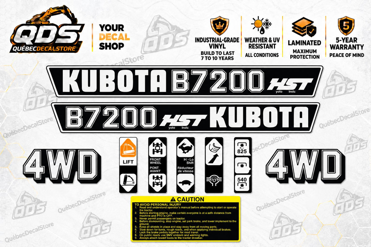 Kubota B7200 HST Tractor Decal Kit