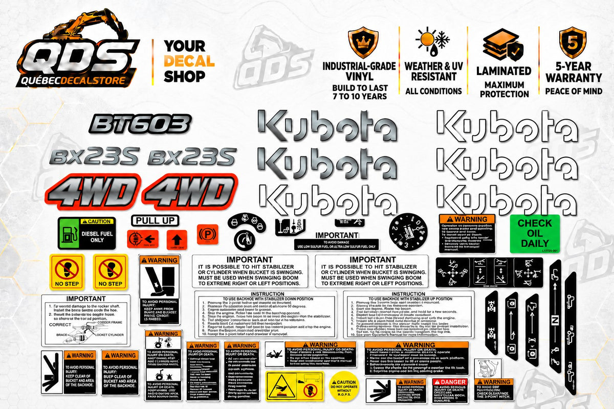 Kubota BX23S Tractor Decal Kit – New Style with BT603