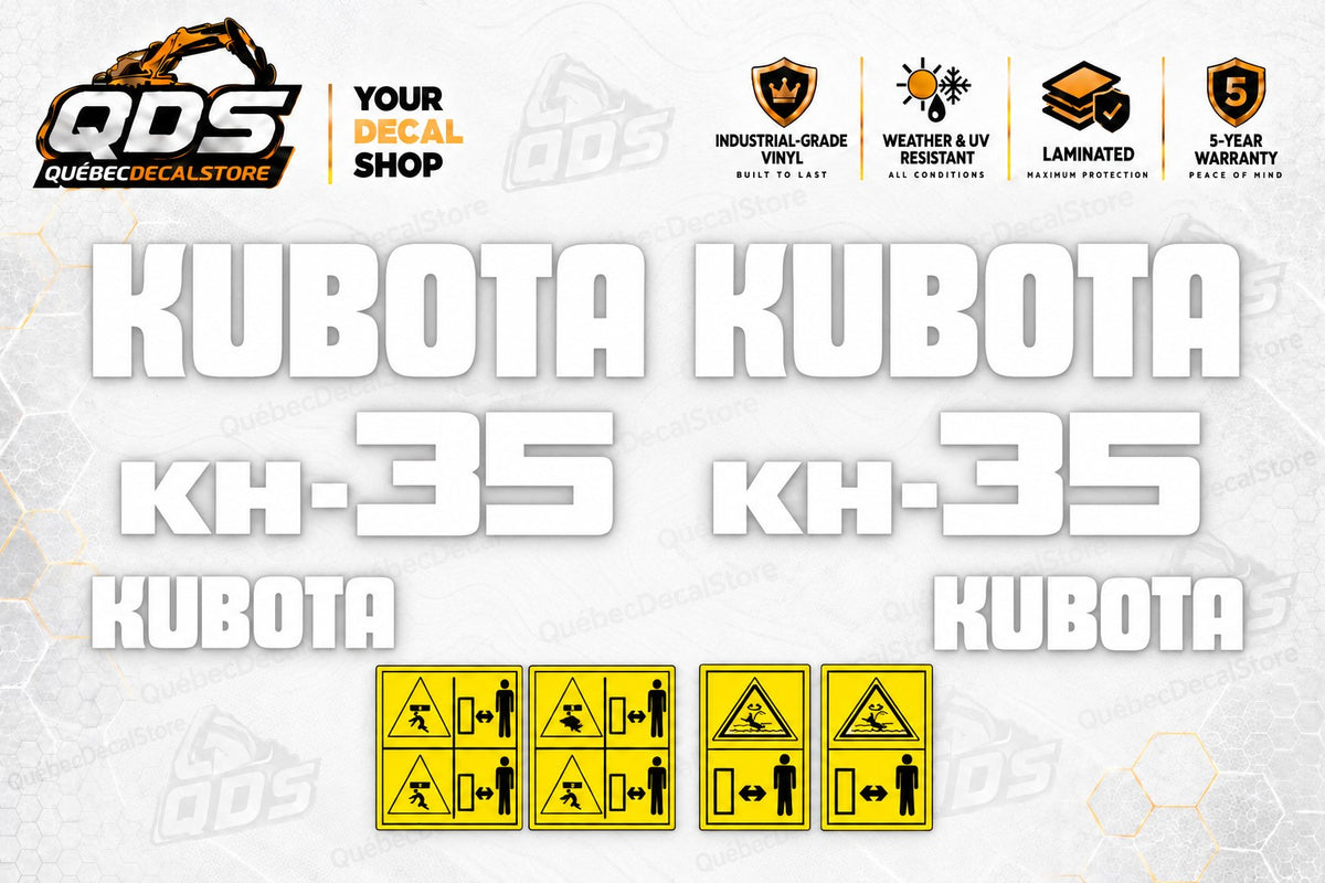 Kubota KH-35 Mini Excavator Decal Kit – White Lettering