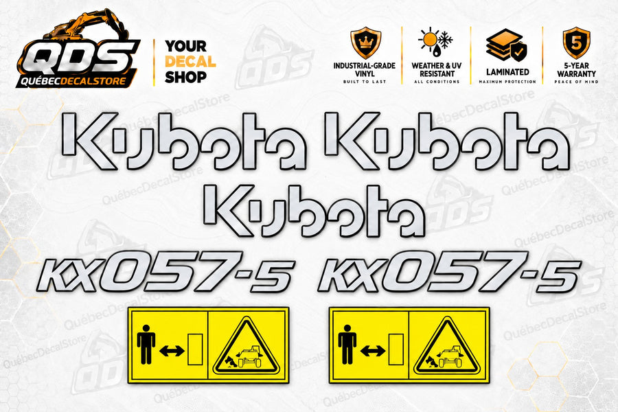 Kubota KX057-5 Mini Excavator Decal Kit – White Lettering