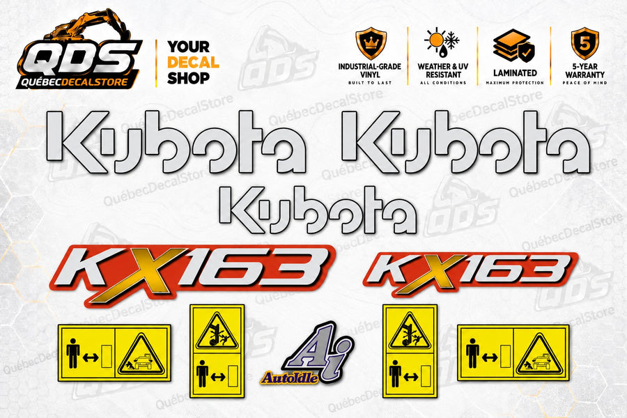 Kubota KX163 minigraafmachine stickerset
