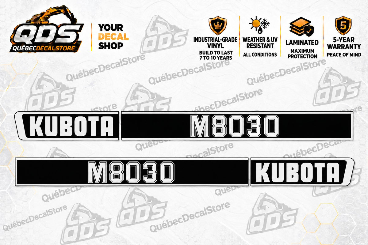 Kubota M8030 Tractor Hood Decal Kit