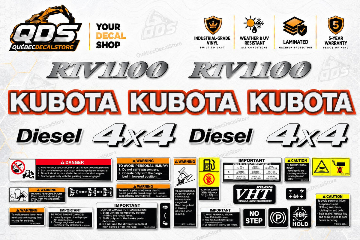 Aftermarket Decal Kit for Kubota RTV1100 Utility Vehicle