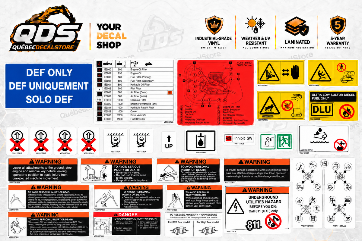QuébecDecalStore safety and danger decal kit for Kubota skid steer loaders, with 5-year warranty