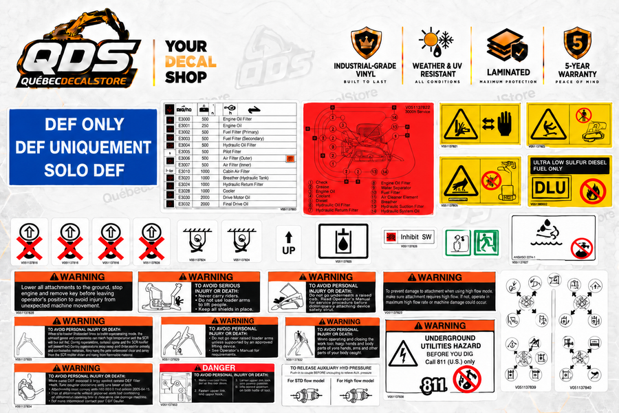 QuébecDecalStore safety and danger decal kit for Kubota skid steer loaders, with 5-year warranty