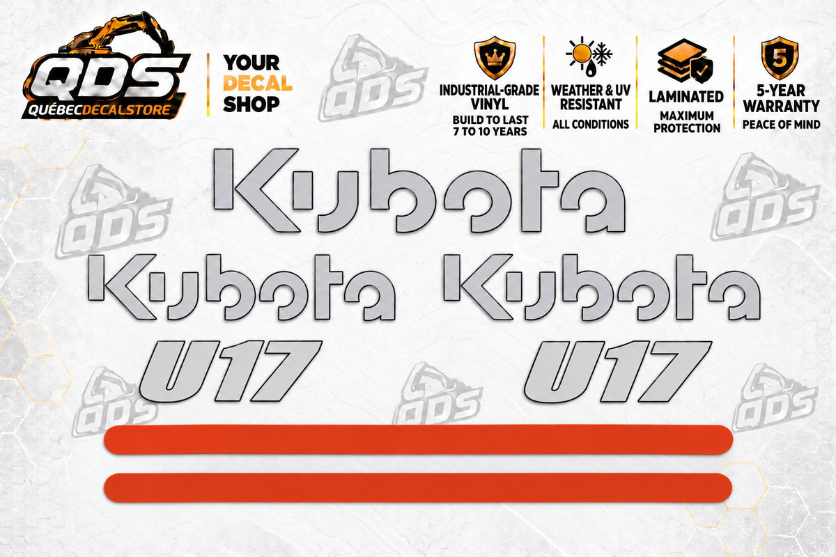 Kubota U17 Mini Excavator Decal Kit – Silver & Orange