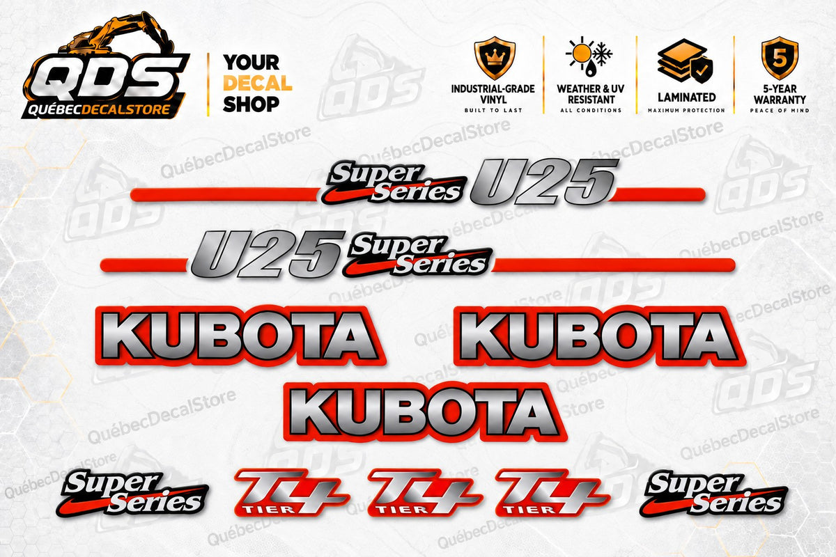 Aftermarket Decal Kit for Kubota U25 — Super Series & Tier 4