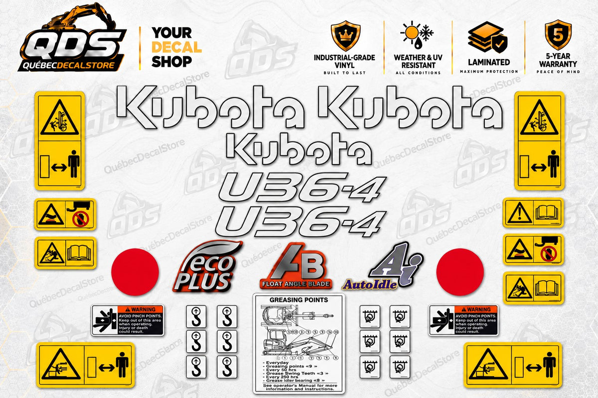 طقم ملصقات لحفارة صغيرة Kubota U36-4