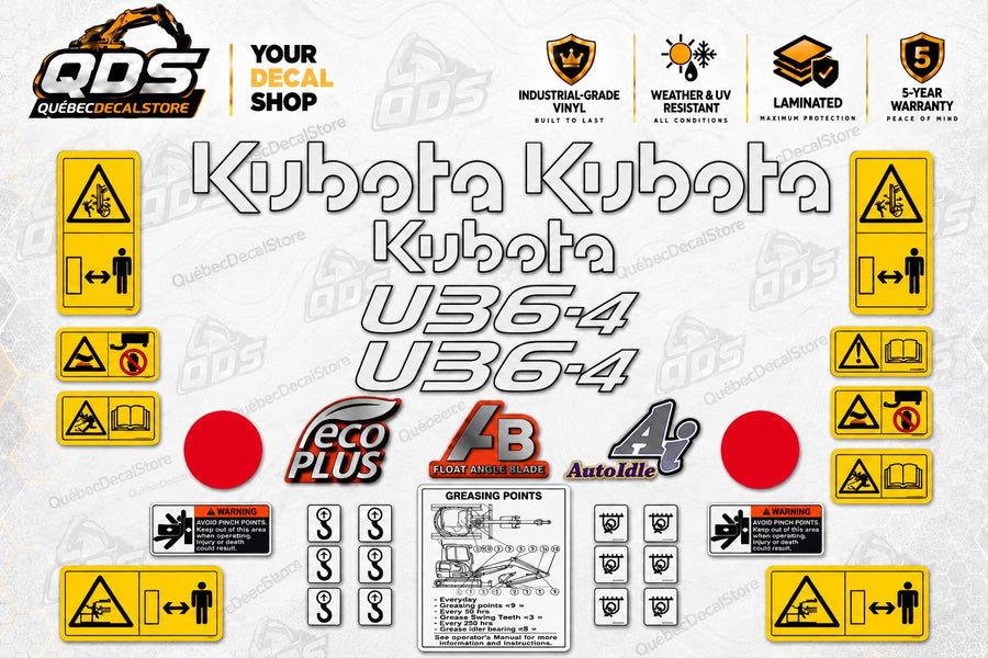 طقم ملصقات لحفارة صغيرة Kubota U36-4