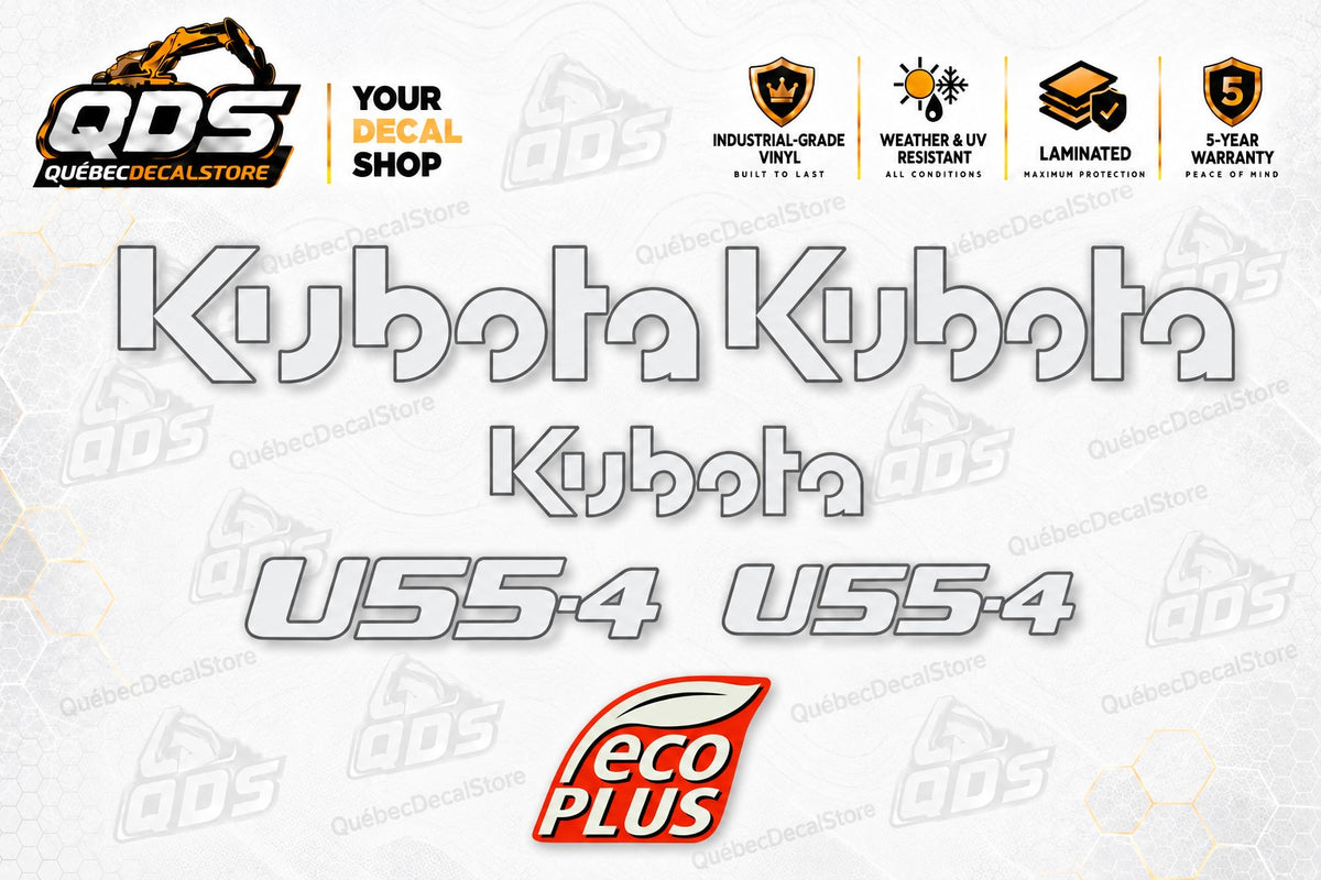 Aufklebersatz für Kubota U55-4 Minibagger – Silberoptik
