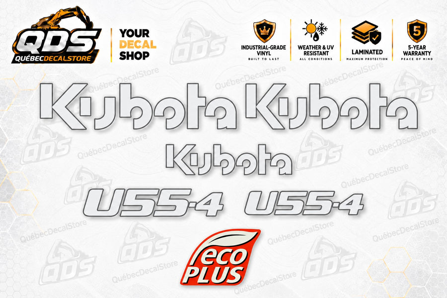 Stickerset voor Kubota U55-4 minigraafmachine – Zilverlook