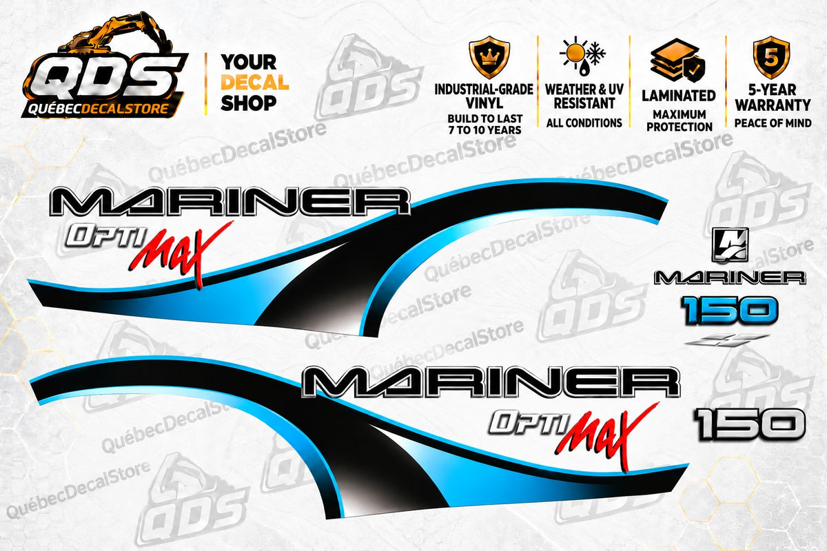 Mariner 150 HP OptiMax Outboard Decal Kit – Blue/Black