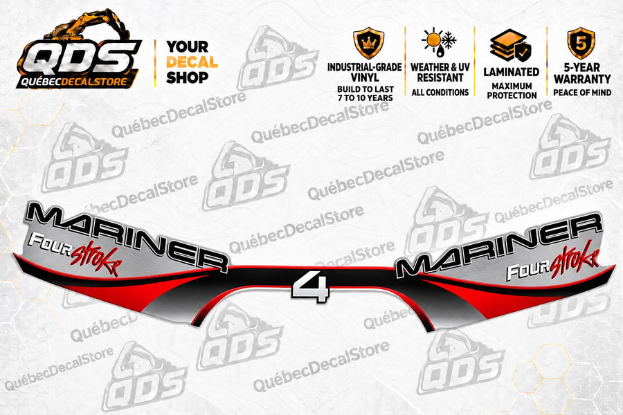 Mariner 4 HP FourStroke Outboard Decal Kit – Red/Silver Wrap
