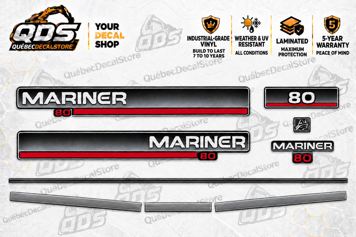 Mariner 80 HP Outboard Decal Kit – Classic Red/Silver