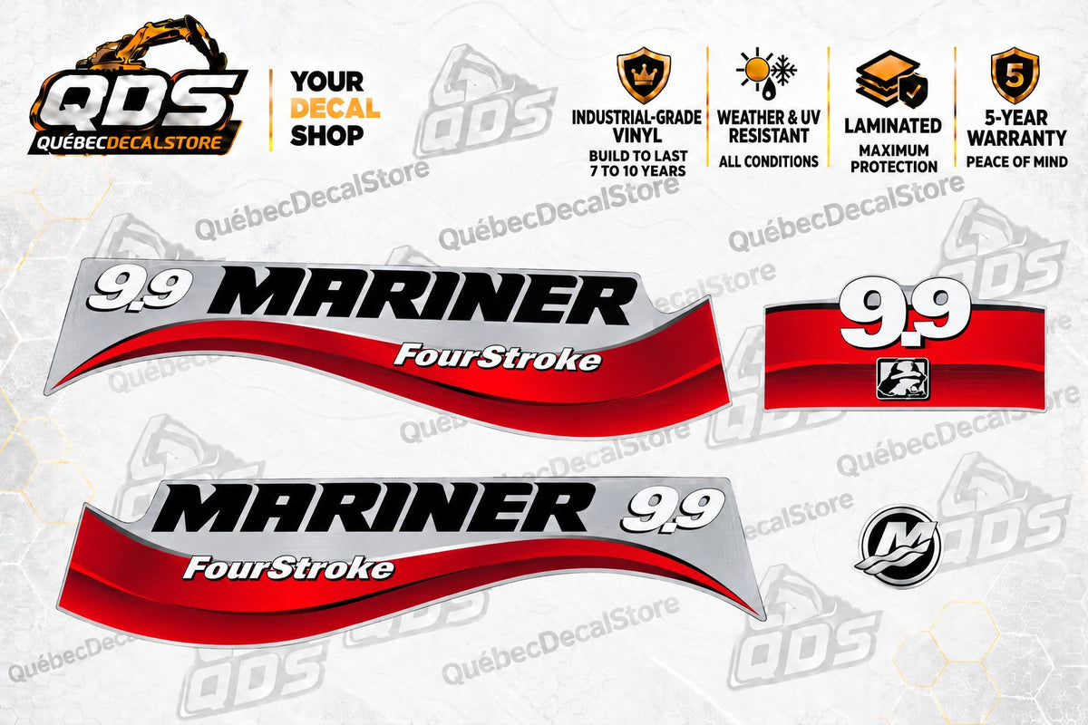 Mariner 9.9 HP FourStroke Outboard Decal Kit – Red/Silver