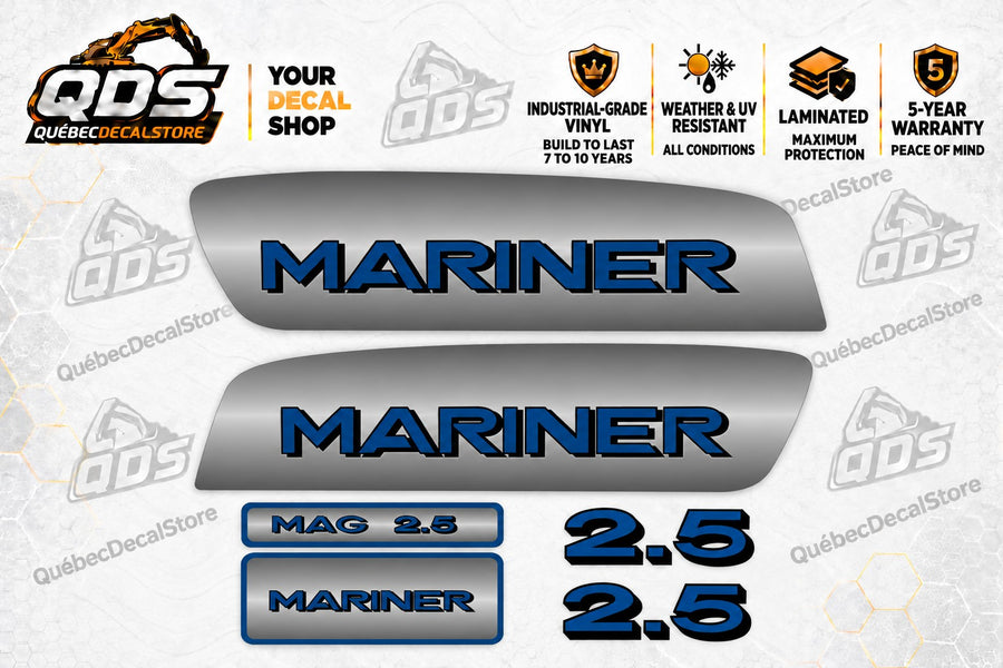 Mariner MAG 2.5 L Outboard Decal Kit – Custom Blue/Silver