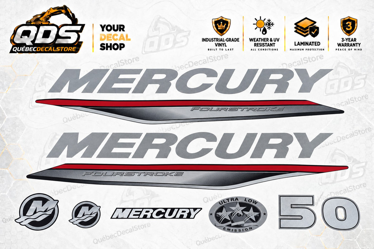 Kit adesivi Mercury 50 HP FourStroke per motore fuoribordo