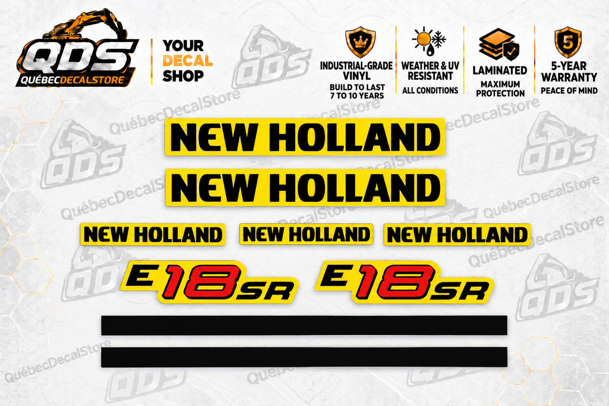 New Holland E18SR Mini Excavator Decal Kit – Logos & Strips