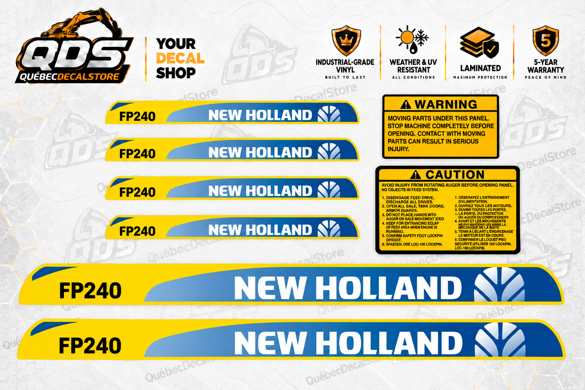 Комплект наклеек для кормоуборочного комбайна New Holland FP240 — логотипы и предупреждения