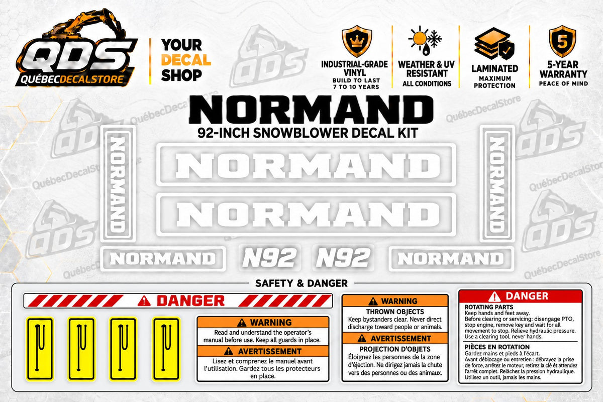 Normand N92 92-Inch Snowblower Decal Kit with Safety Labels