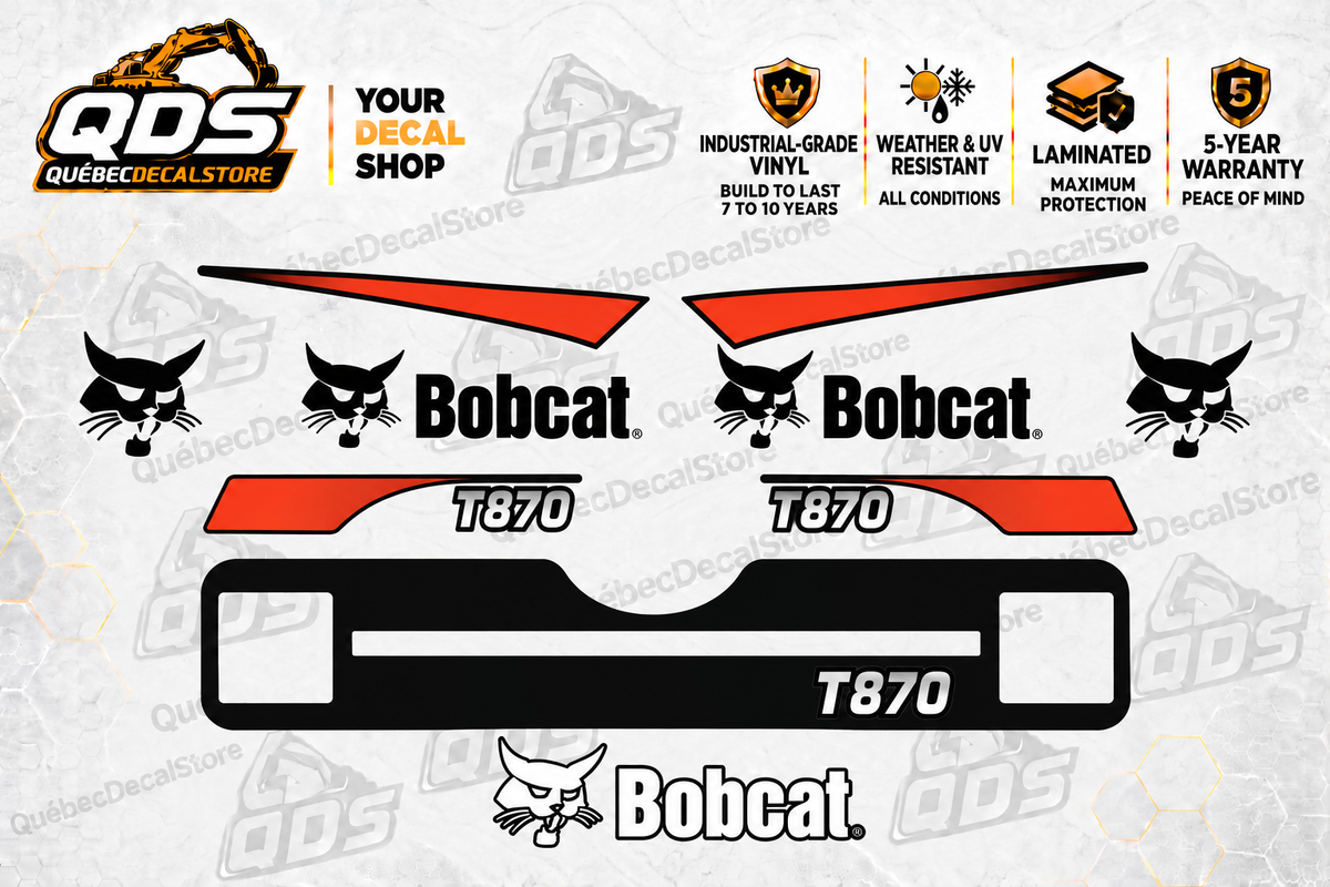 Bobcat T870 Decal Kit – Orange & Black Graphics