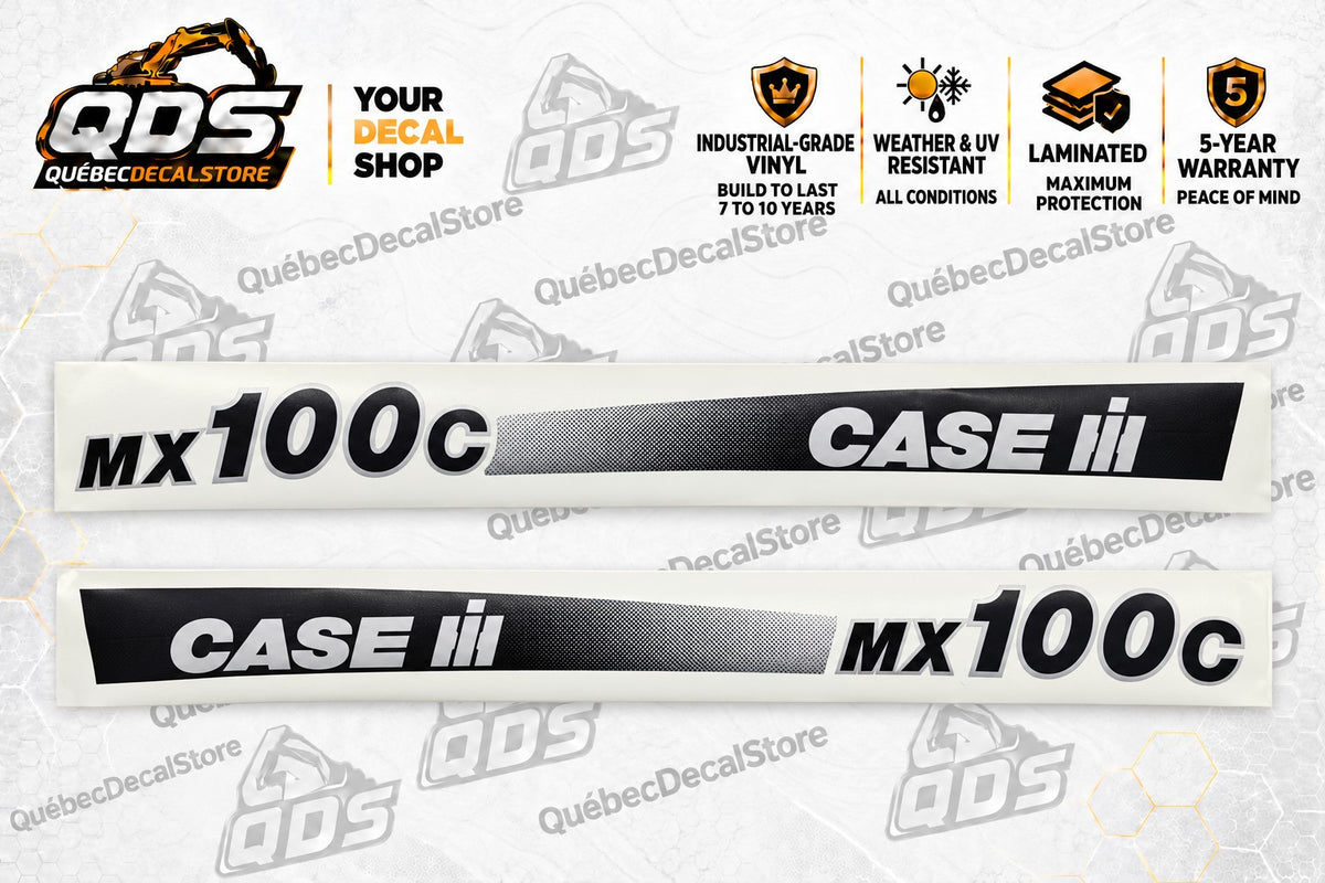Case IH MX100C aftermarket tractor hood decal pair, silver and black graphics, left and right sides – QuébecDecalStore