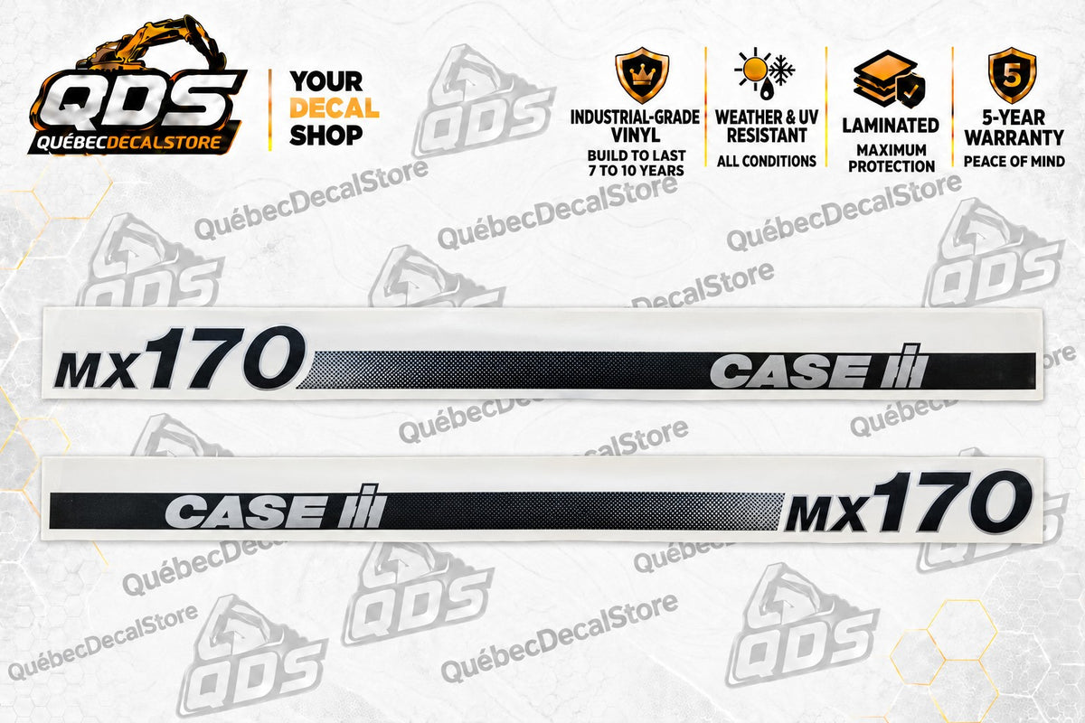 Case IH MX170 aftermarket tractor hood decal pair, silver and black graphics, left and right sides – QuébecDecalStore