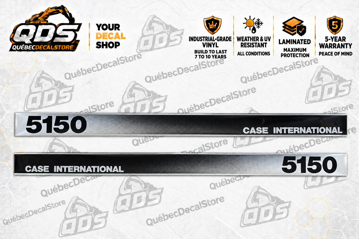 Paire d’autocollants de capot Case International 5150 – Argenté et noir