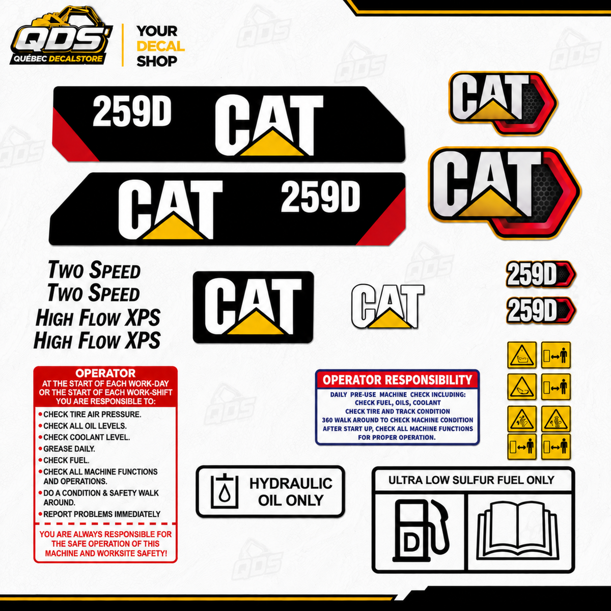CAT 259D — aftermarket replacement decal kit with 259D model markings and safety decals