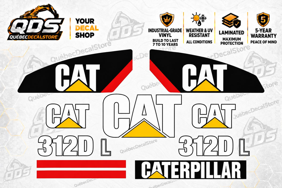 Caterpillar 312D L excavator aftermarket replacement decal kit – laminated outdoor vinyl – QuébecDecalStore