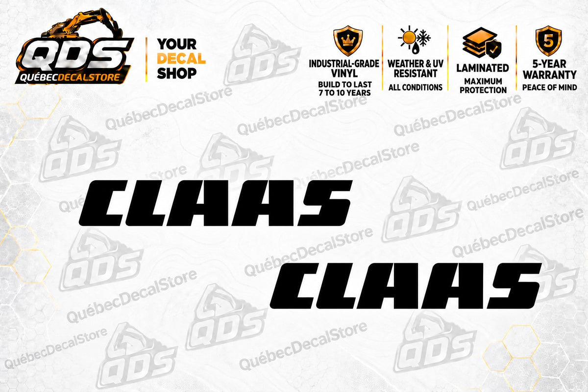 CLAAS Logo Decals – Pair of 2, Black or White, 3–30 in