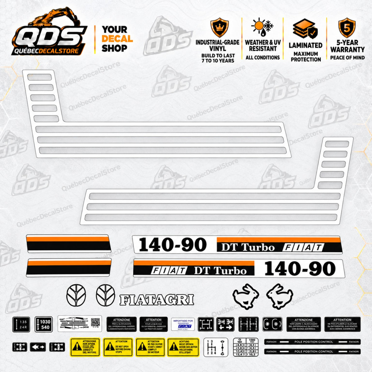 Fiat 140-90 tractor aftermarket replacement decal kit – laminated outdoor vinyl – QuébecDecalStore