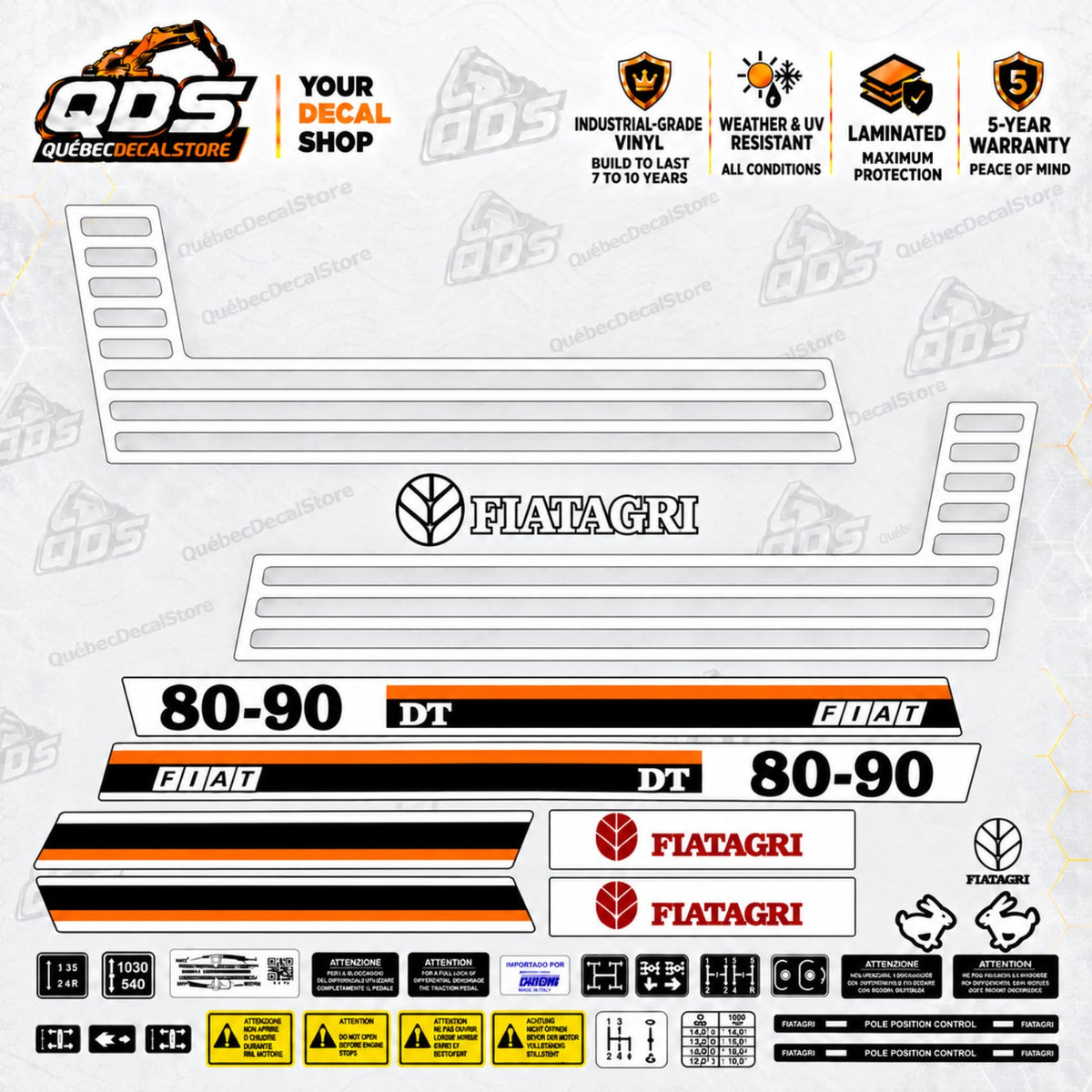 Fiat 80-90 tractor aftermarket replacement decal kit – laminated outdoor vinyl – QuébecDecalStore