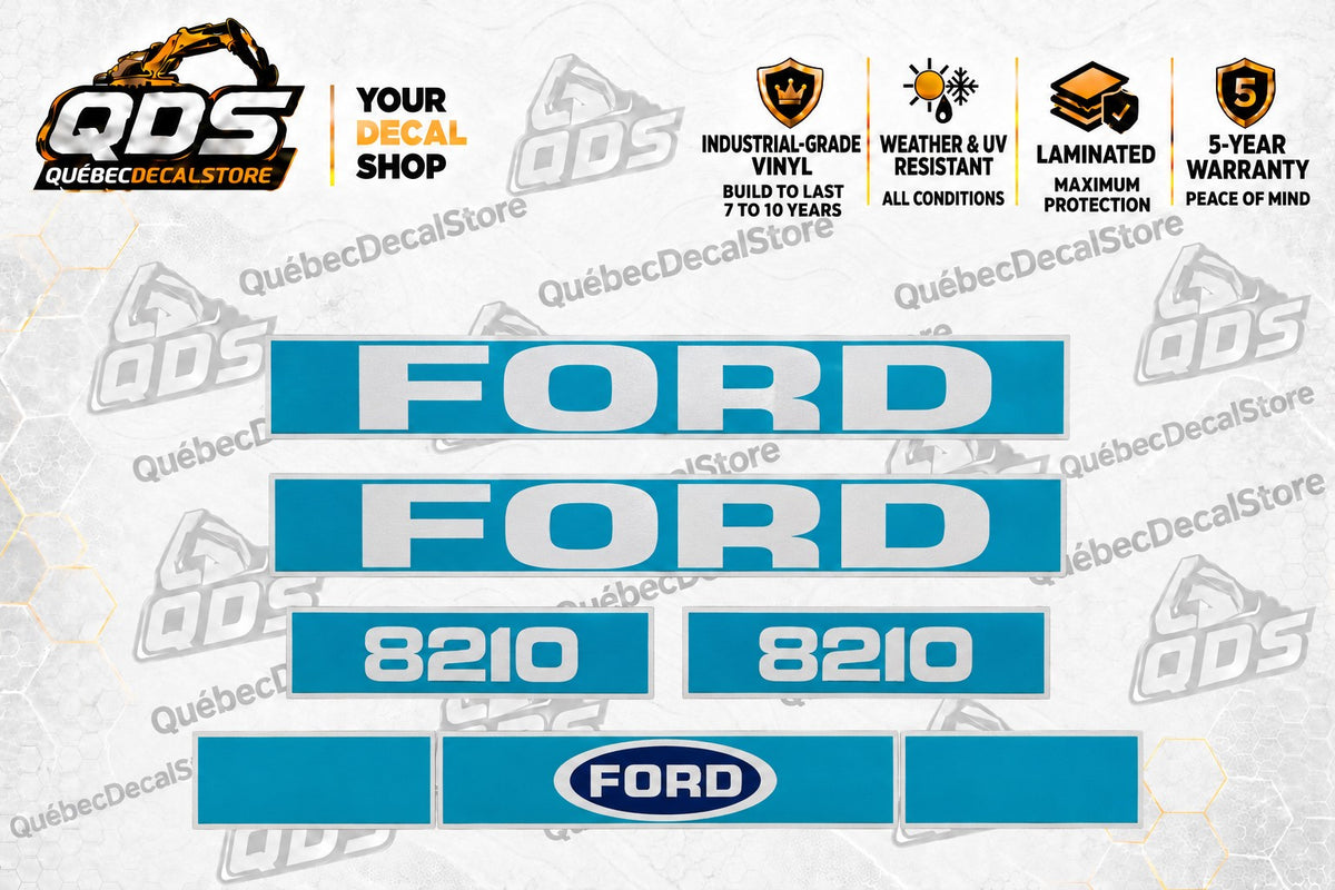 Ford 8210 laminated aftermarket tractor decal kit with the pictured 7 graphics – QuébecDecalStore