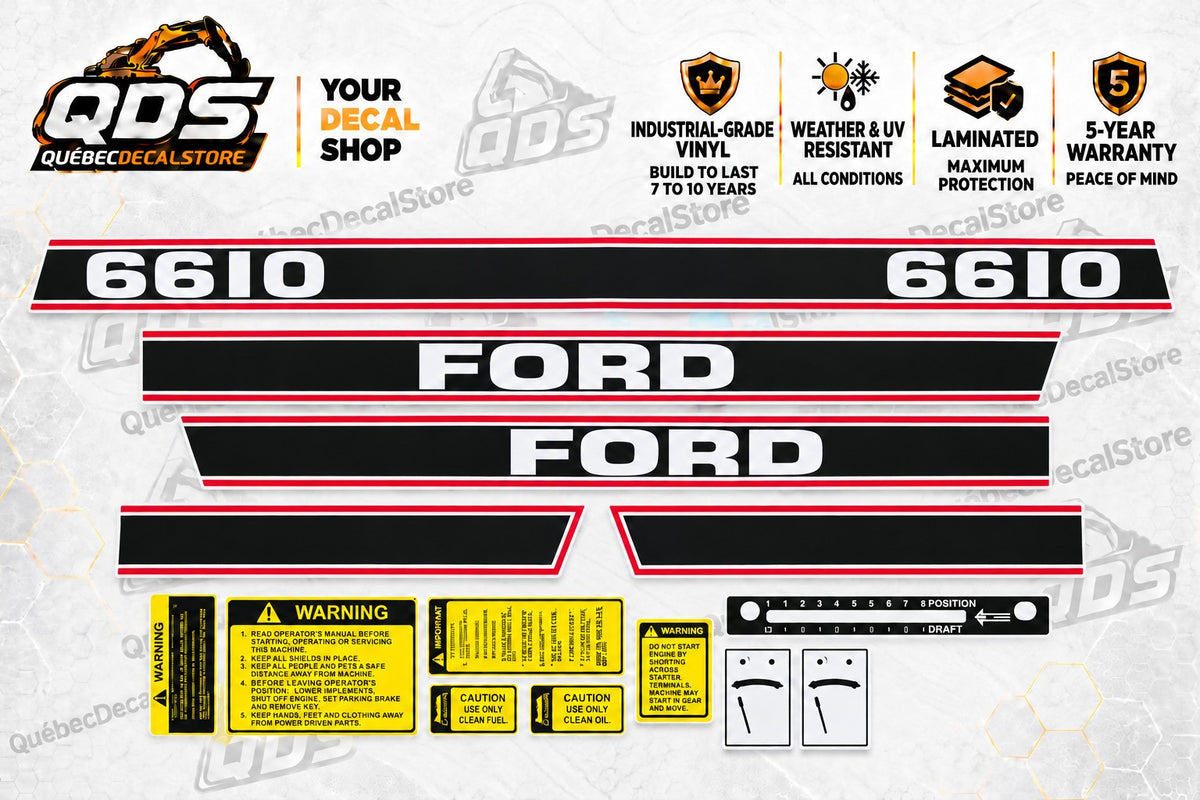 Ford 6610 Tractor Decal Kit – Black & Red with Safety Labels