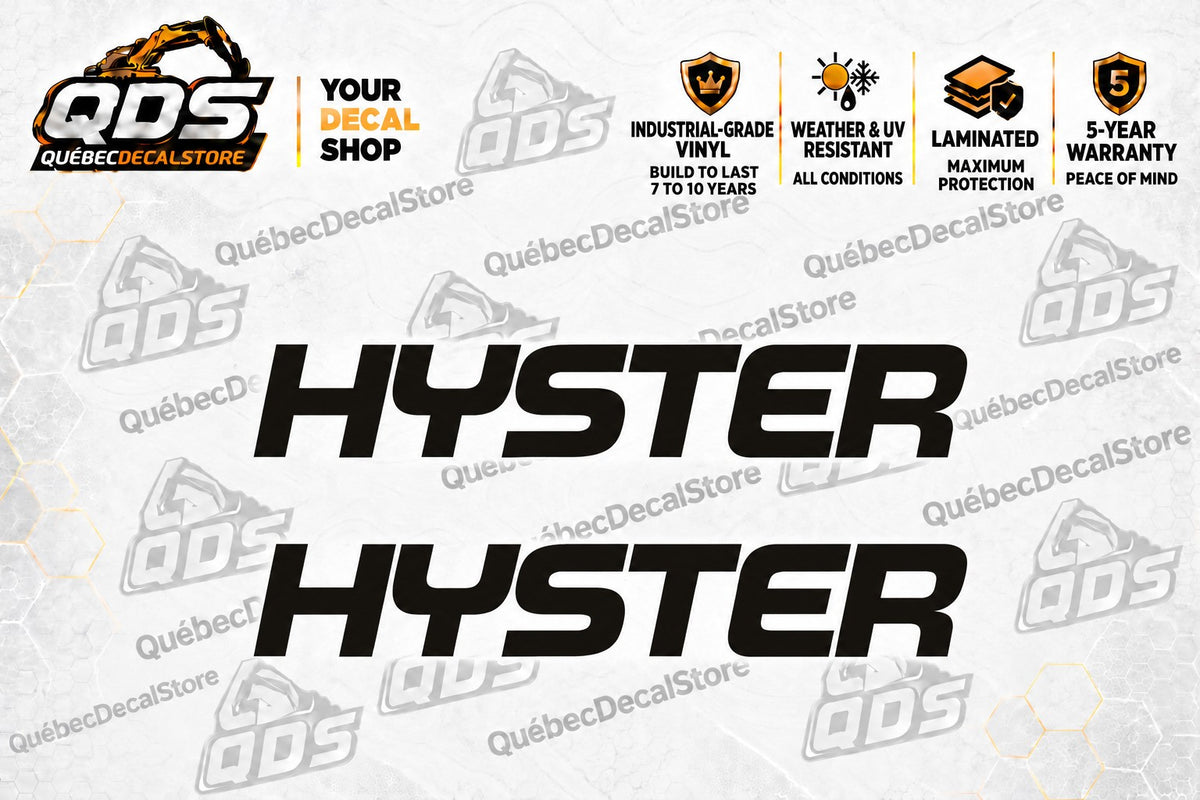 Hyster Logo Decals – Pair of 2, Black or White, 3–30 in