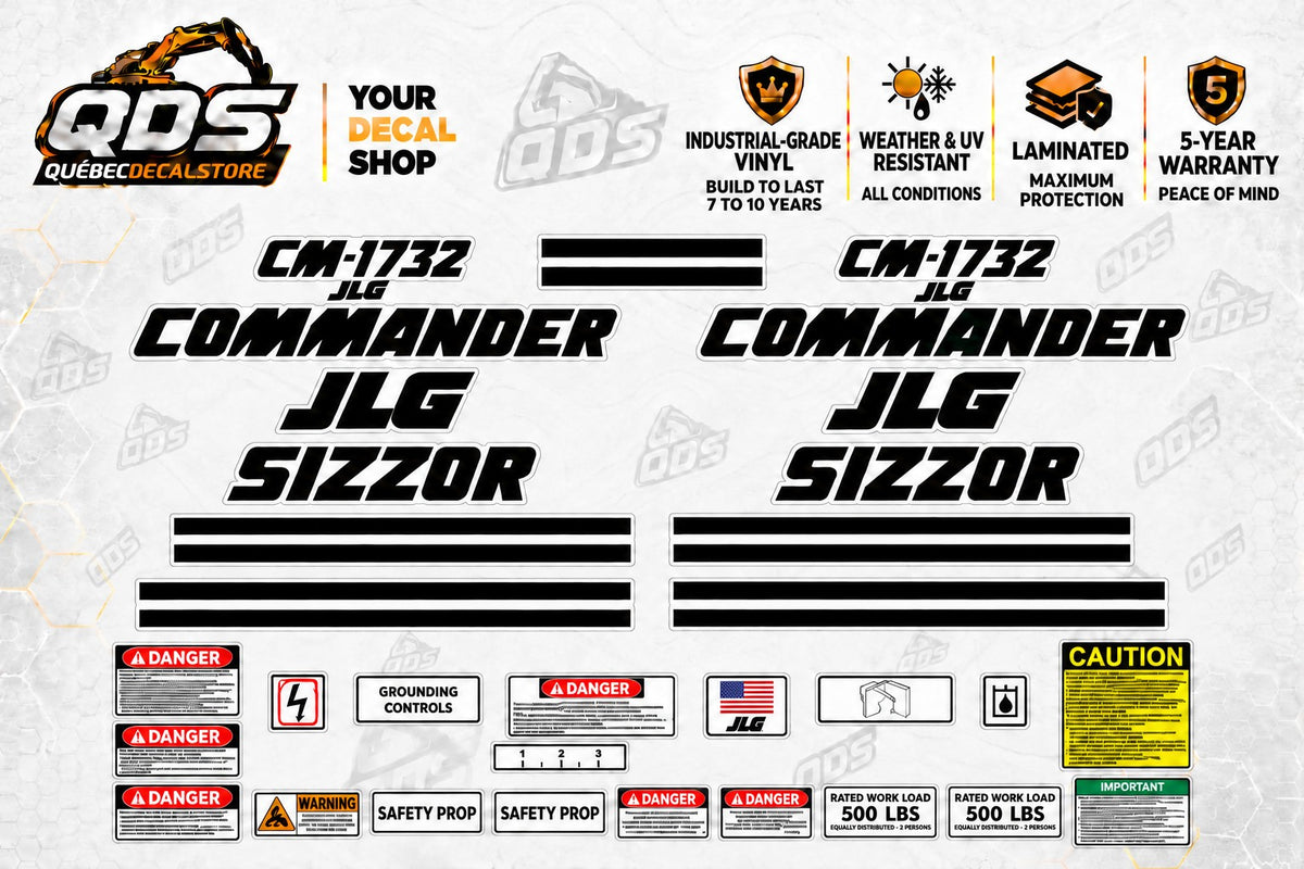 JLG CM-1732 Commander Scissor Lift Decal Kit – 3M Laminated Vinyl