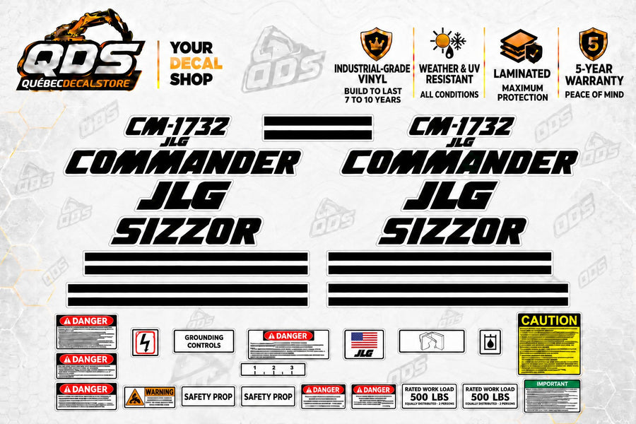 JLG CM-1732 Commander Scissor Lift Decal Kit – 3M Laminated Vinyl