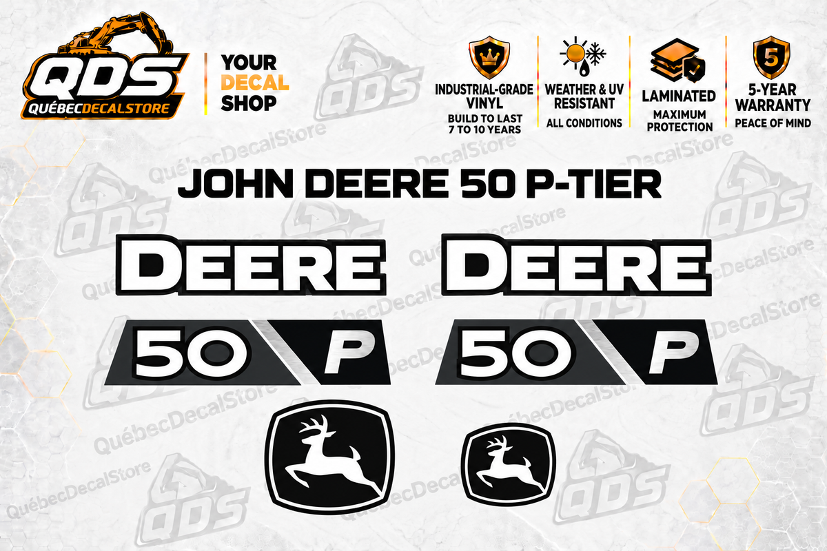 John Deere 50 P-Tier aftermarket decal kit concept preview; fitment and dimensions require confirmation before production