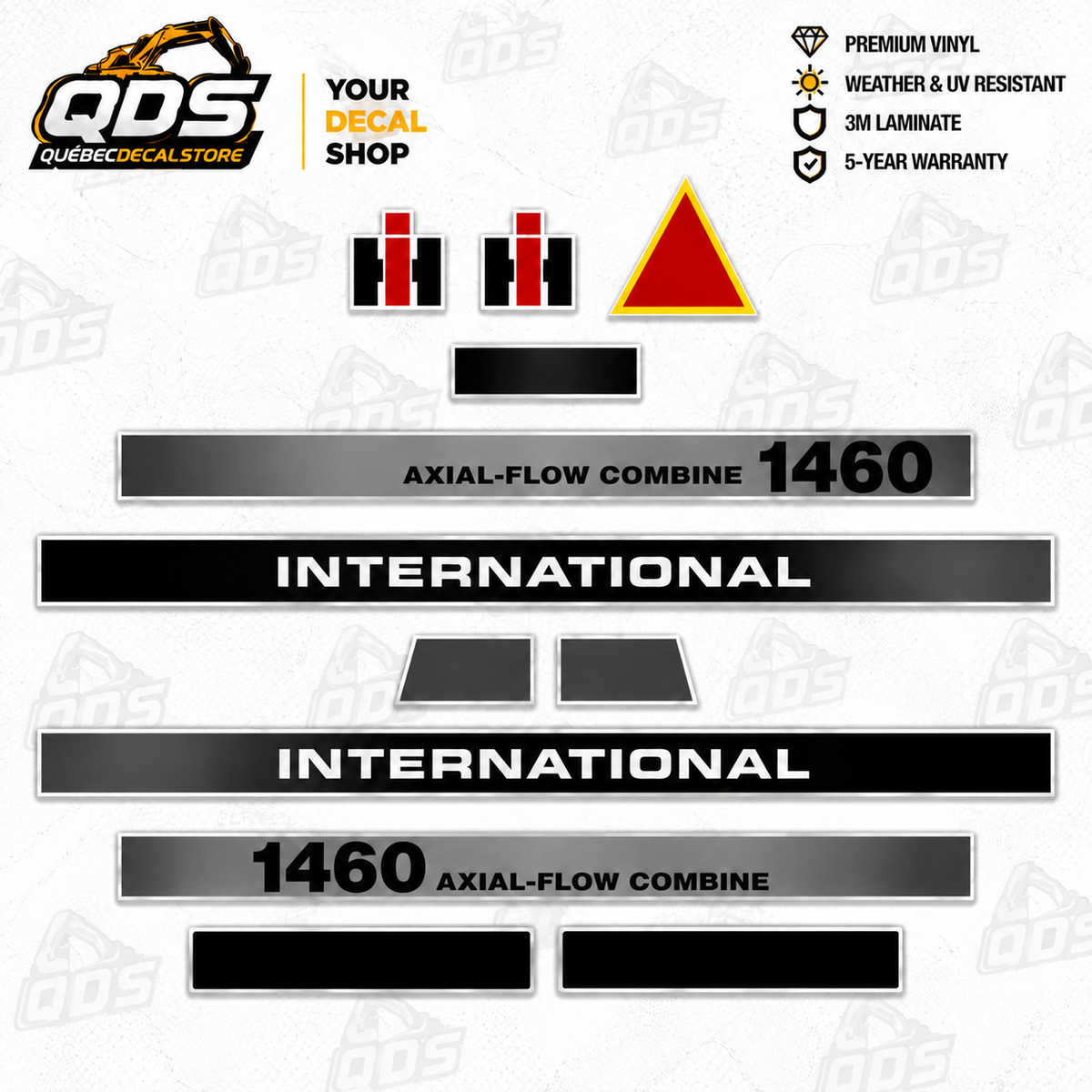 International 1460 Axial-Flow Combine – aftermarket replacement decals shown in the kit