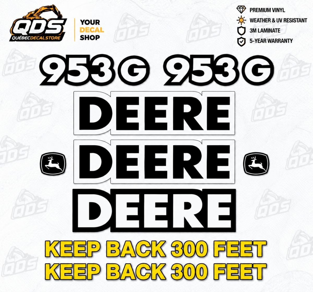 Kit de adesivos de reposição para máquina de corte e acúmulo de árvores sobre esteiras John Deere 953G