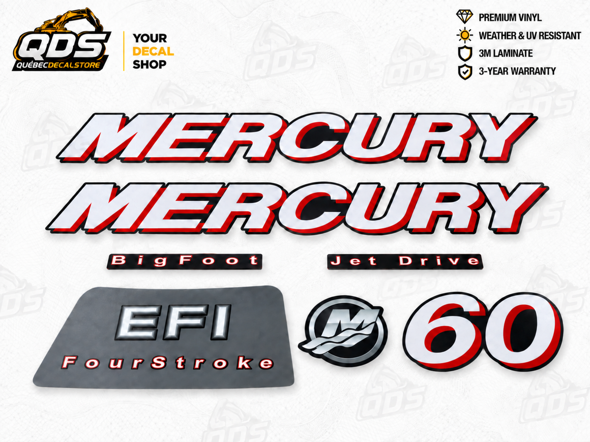 Marine Mercury Motor EFI 60HP FourStroke – aftermarket replacement decals shown in the kit